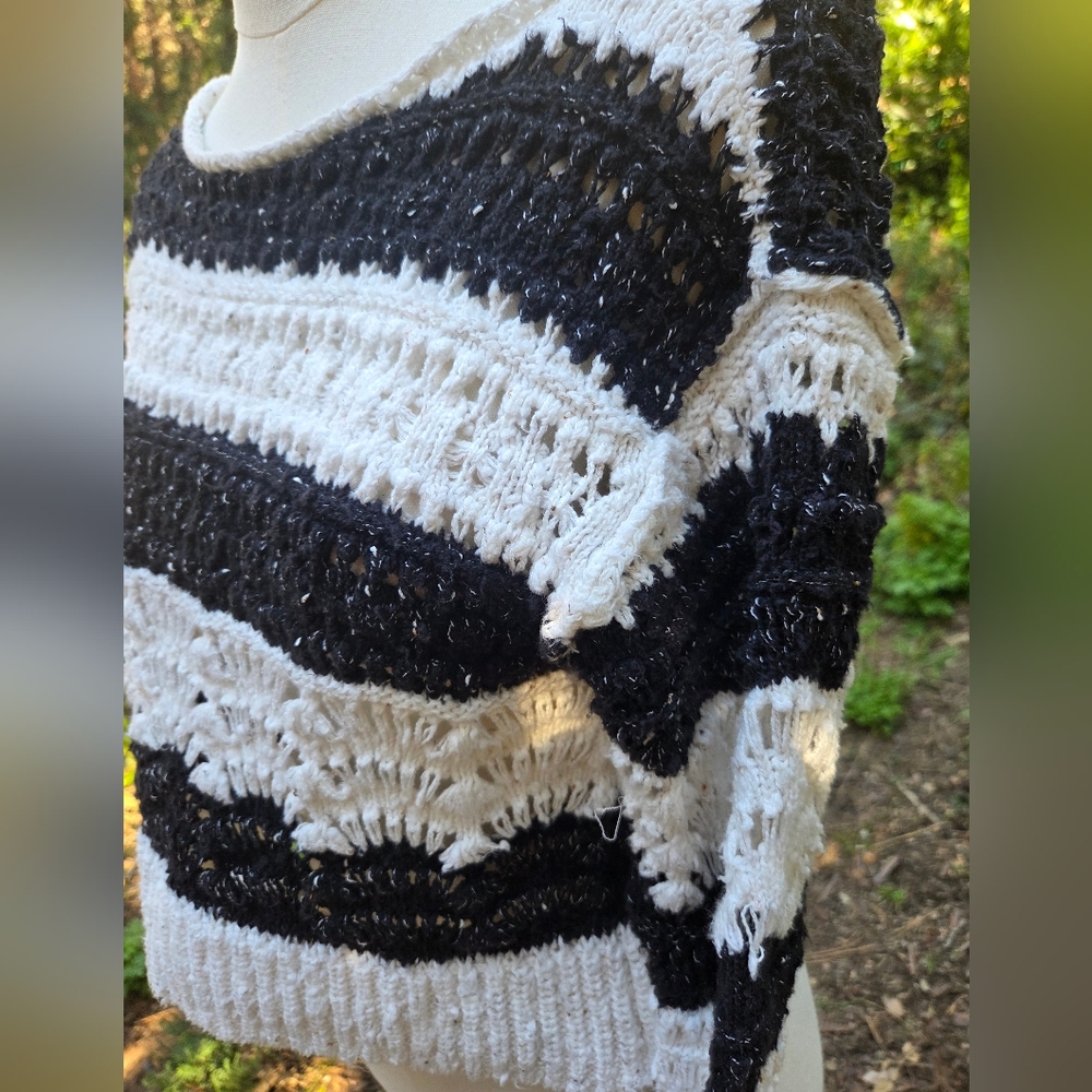 Pilcro Crochet Knit Black And White Striped Pull Over Sweater - Picture 3 of 6